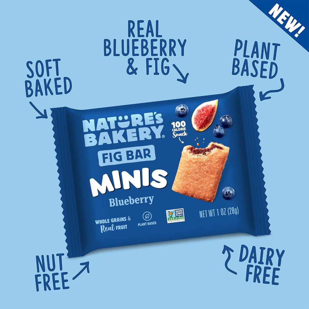 Nature’s Bakery Whole Wheat Fig Mini Bars, Blueberry, Real Fruit, Vegan, Non-GMO, Snack bar, Mini Bars - 150 ct